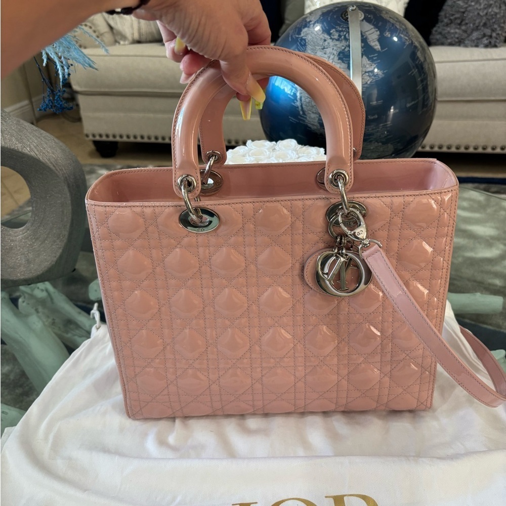 Authentic Christian Dior Lady Dior Large Top Handle Bag
in Pink Retails at$6500 - Picture 2 of 16
